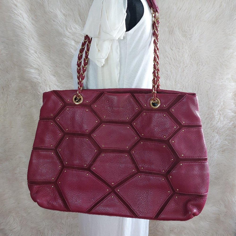 Aimee Kestenberg Women's Burgundy Patched Leather & Suede Satchel Shoulder Bag